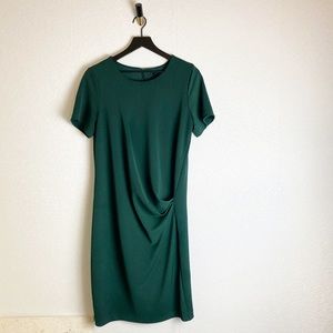 Banana Republic Tall Emerald Green Draped Front Short Sleeve Crepe Sheath Dress